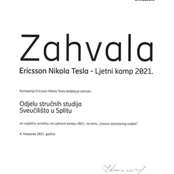 Zahvalnica - Ericsson Nikola Tesla