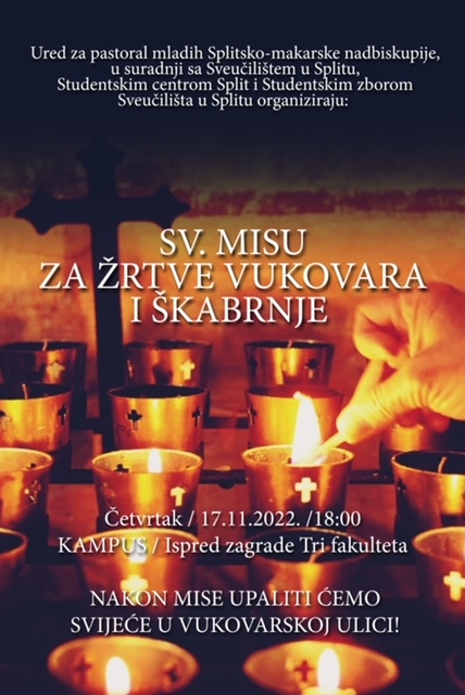 Na Sveučilištu u Splitu organizira se sveta misa za žrtve Vukovara i Škabrnje