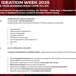 Poziv studentima za prijavu na kratkoročnu mobilnost Blended Intensive Programme Landshut LA IDEATION WEEK 2025