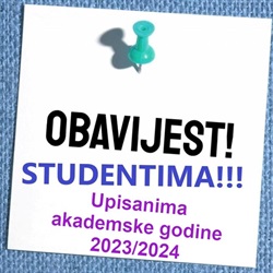 Obavijest redovitim studentima upisanim akademske godine 2023/2024