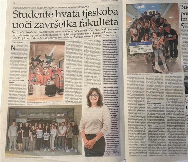 Slobodna Dalmacija objavila članak o međunarodnom istraživanju naših profesorica!