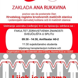 Akcija upisa u Registar darivatelja matičnih stanica uz edukativni program na Fakultetu zdravstvenih znanosti u Splitu