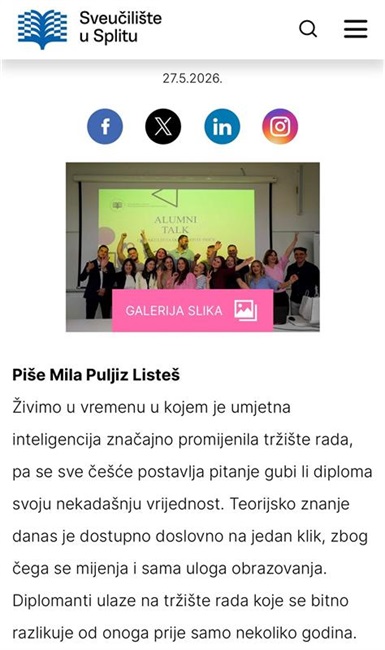 Sveučilišne novine Universitas objavile intervju s našom kolegicom