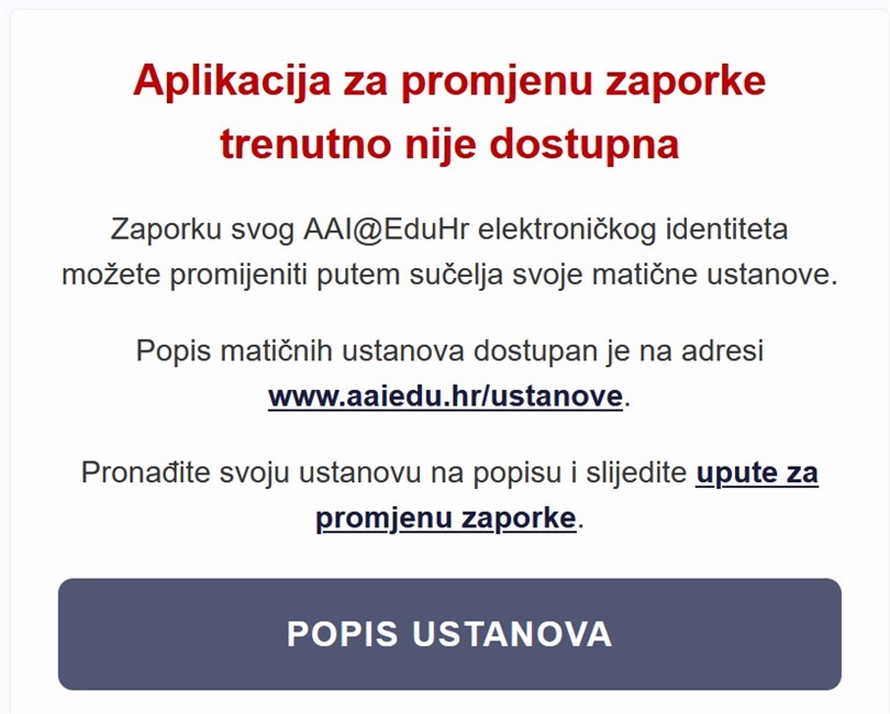 Obavijest korisnicima za izmjenu lozinke