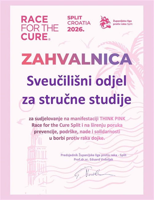 Race for the Cure 2026. - zahvalnica organizatora Odjelu